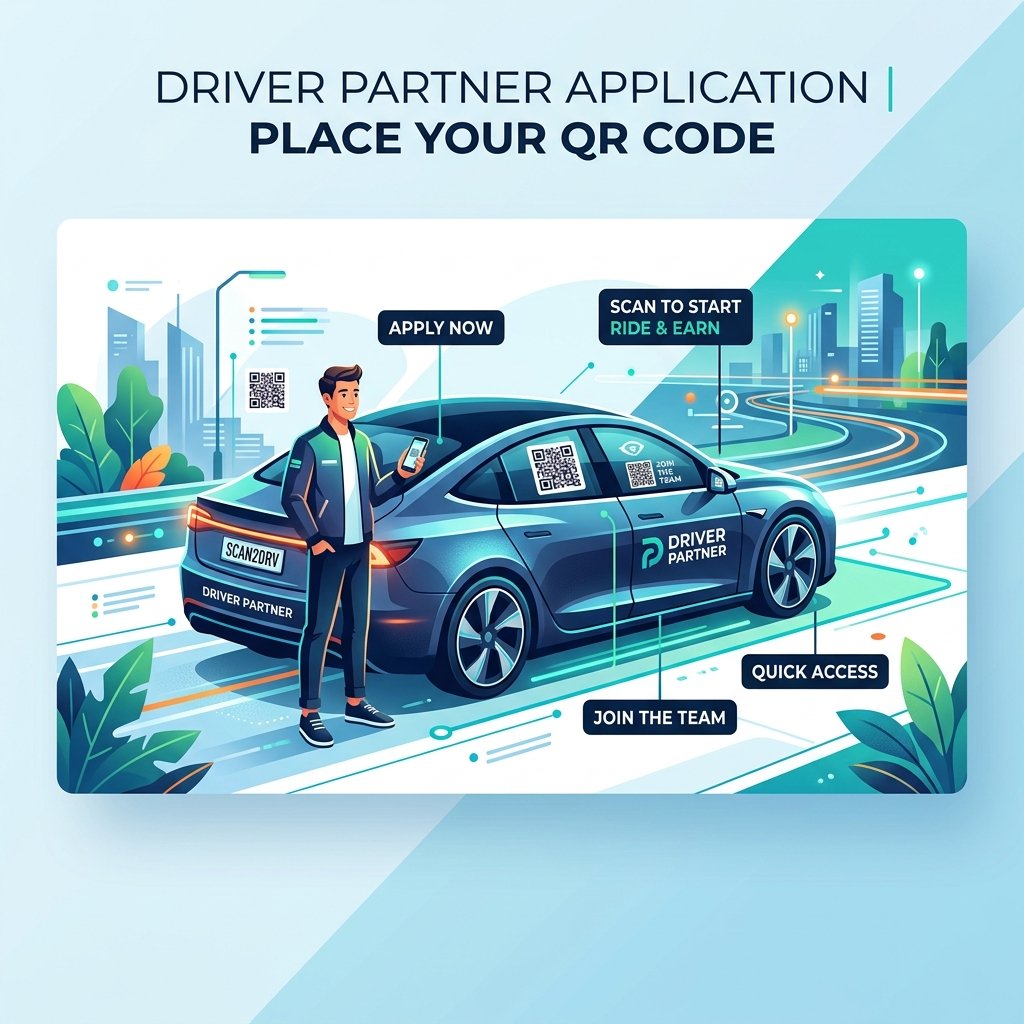Recommended placement locations for driver's smart QR code sticker inside taxi and auto passenger cabs